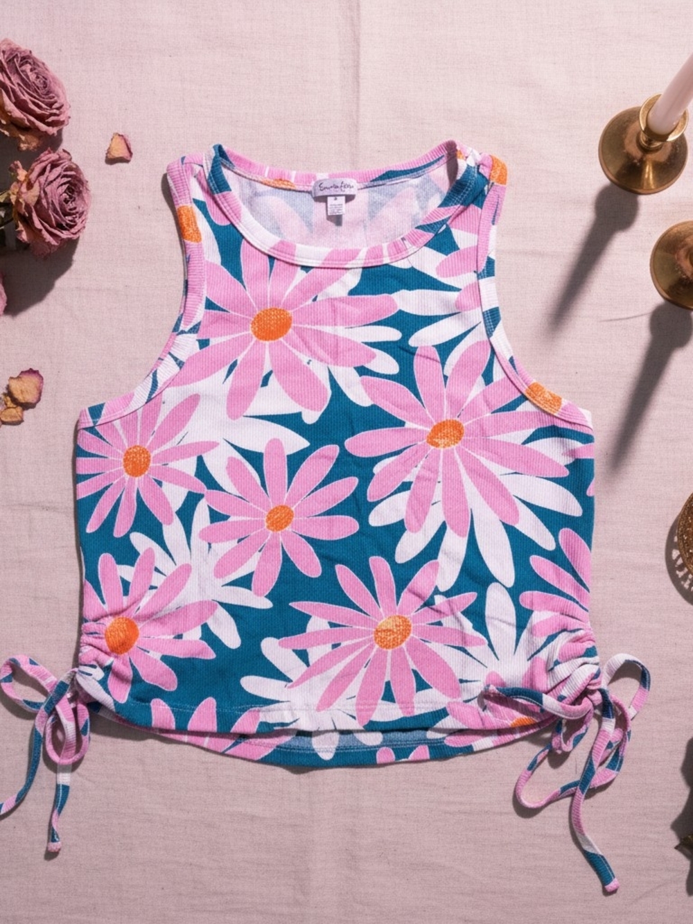love,fire Daisy Smocked Crop Tank Top | Floral| Size Large